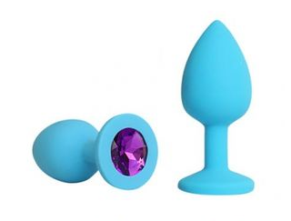 Втулка анальная синяя, кристалл фиолет., силикон, L-73mm, D-30mm