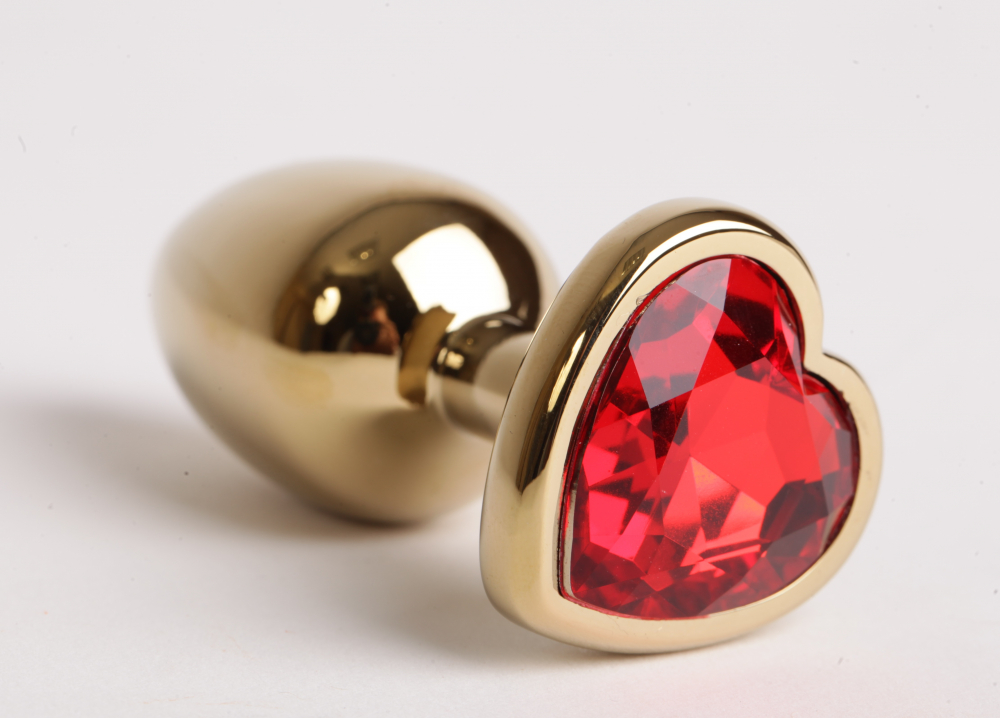 Золотая металлическая пробочка с красным сердечком,7,5 *2,8 см.