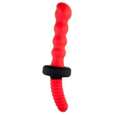 Гибкий рельефный вибратор с удобной рукояткой ToyFa Black&Red,18 см, красный