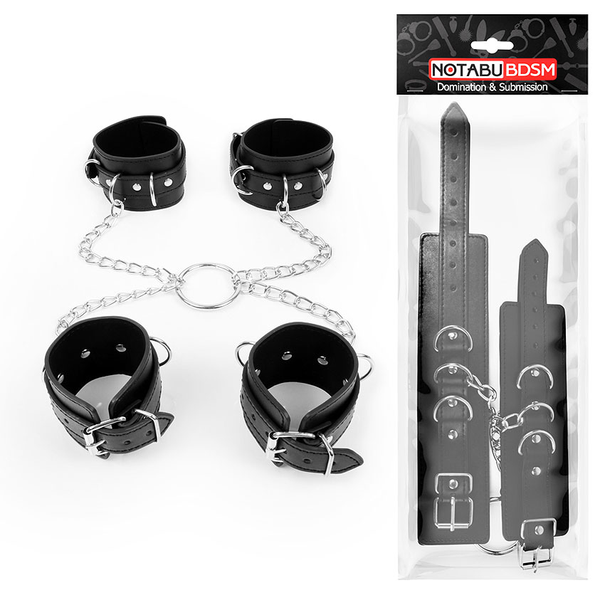 Секс-Набор Фиксатор: наручники + оковы черного цвета