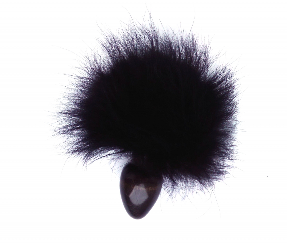 Анальная пробка черного цвета 40 мм с черным заячьим хвостом
