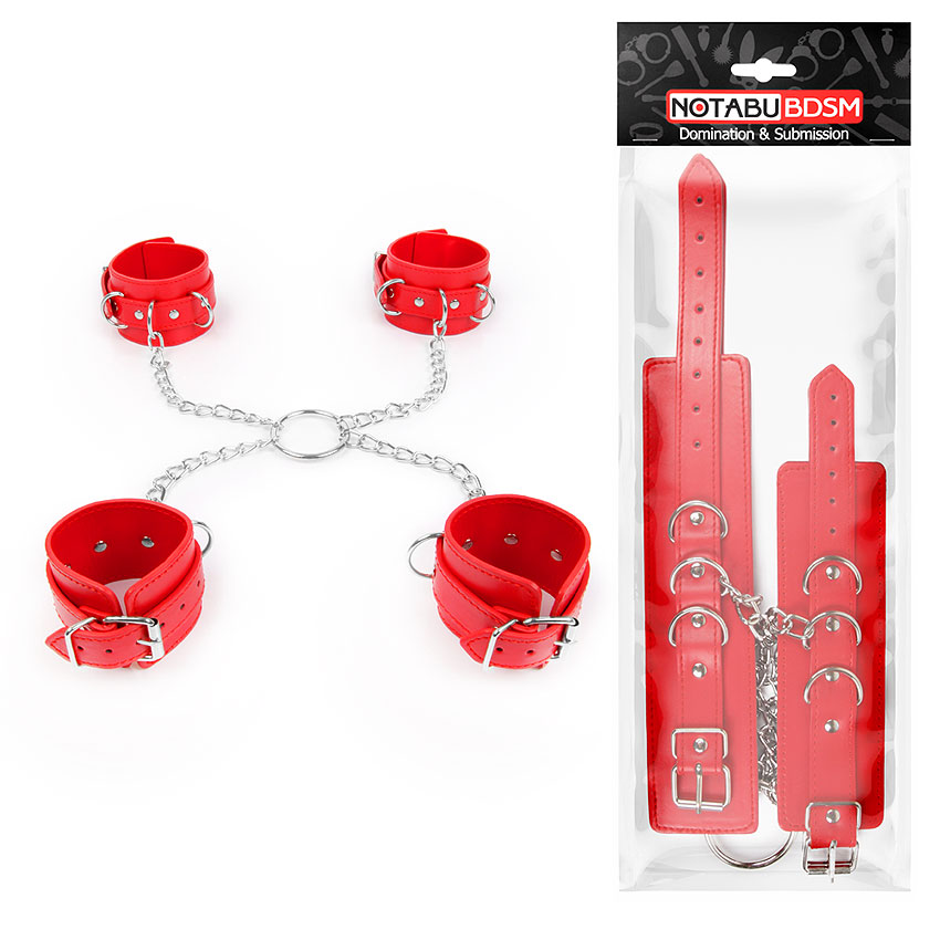 Секс-Набор Фиксатор: наручники + оковы красного цвета
