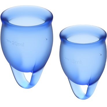 SATISFYER FEEL CONFIDENT MENSTRUAL CUP, набор менструальных чаш 15 и 20 мл, синий